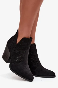 Best Ażurowe Botki Damskie Na Słupku S.Barski HY51-060 Czarne Damskie Botki Na Słupku|Botki Ażurowe