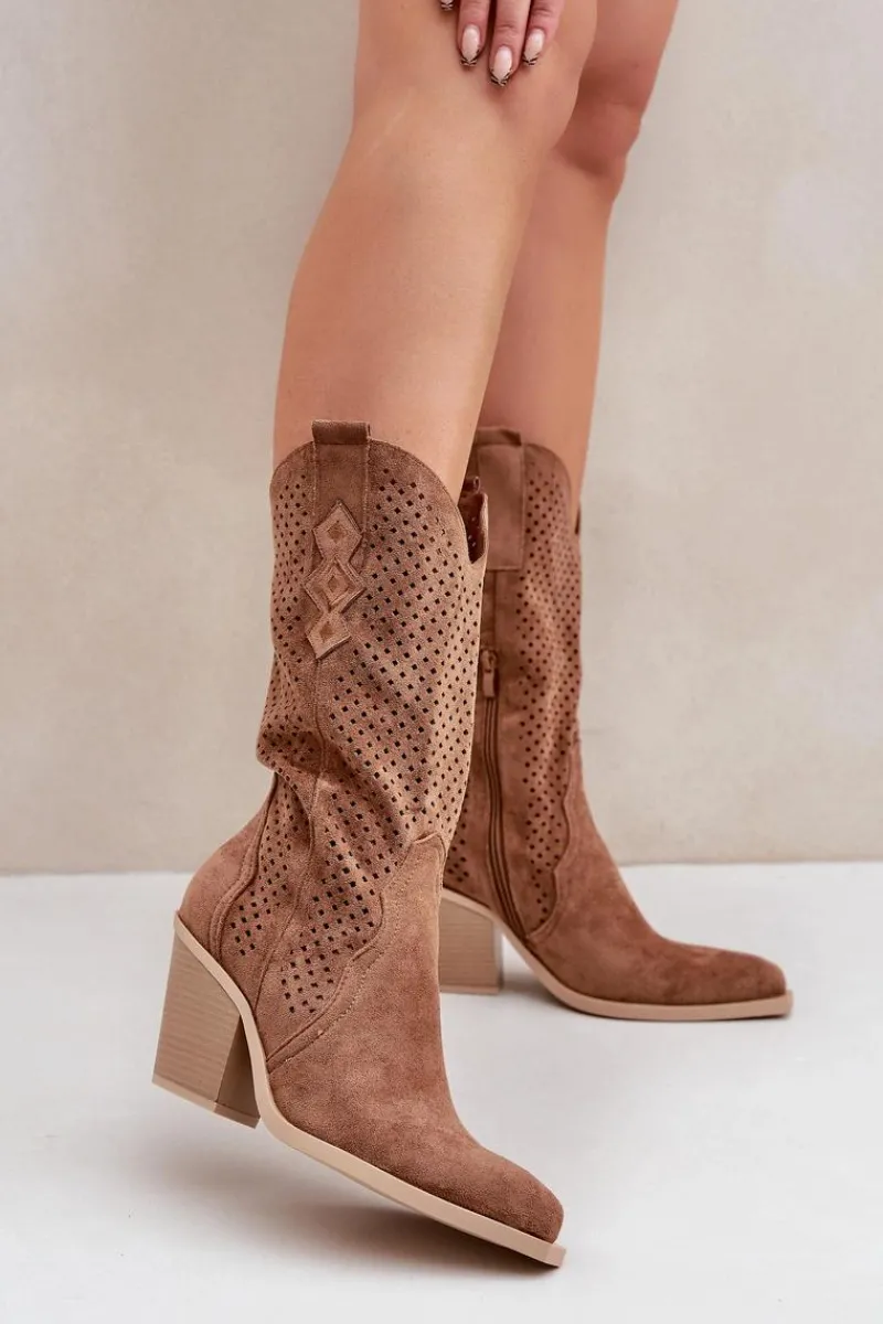 Botki Na Słupku|Botki Ażurowe>Boto Ażurowe Botki Kowbojki Na Słupku Brązowe Salive