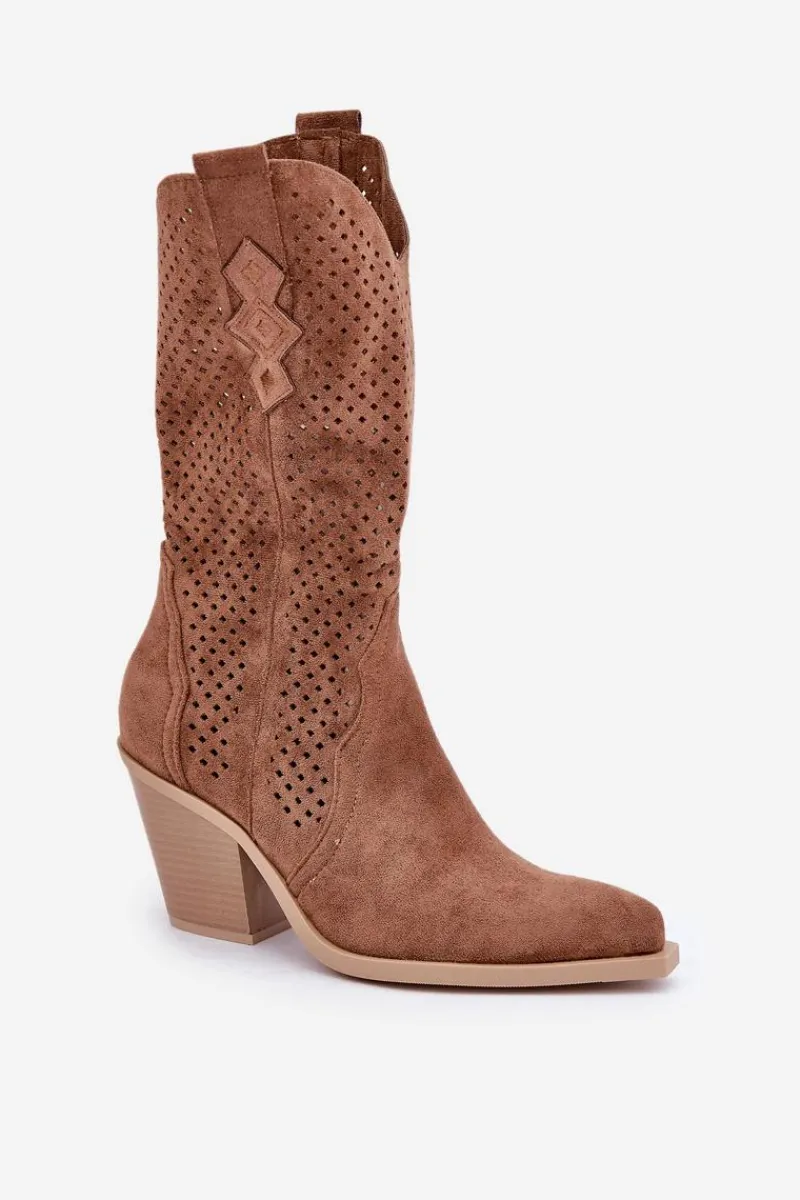 Botki Na Słupku|Botki Ażurowe>Boto Ażurowe Botki Kowbojki Na Słupku Brązowe Salive