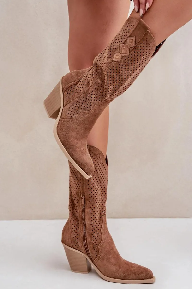 Botki Na Słupku|Botki Ażurowe>Boto Ażurowe Botki Kowbojki Na Słupku Brązowe Salive