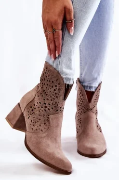 Botki Wiosenne|Botki Na Słupku>Boto Ażurowe Botki Lewski Shoes 3166 Cappucino