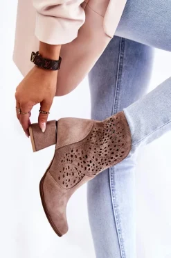 Botki Wiosenne|Botki Na Słupku>Boto Ażurowe Botki Lewski Shoes 3166 Cappucino