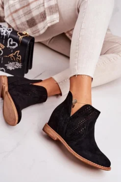 Clearance Boto Ażurowe Botki Na Koturnie Czarne Melanie