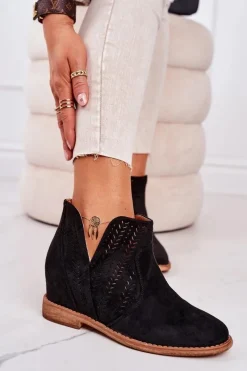 Clearance Boto Ażurowe Botki Na Koturnie Czarne Melanie