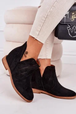 Clearance Boto Ażurowe Botki Na Koturnie Czarne Melanie