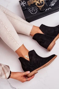 Clearance Boto Ażurowe Botki Na Koturnie Czarne Melanie