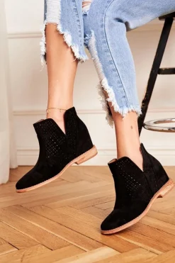 Best Damskie buty S.Barski Ażurowe Botki Na Koturnie S.Barski Czarne