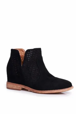 Best Damskie buty S.Barski Ażurowe Botki Na Koturnie S.Barski Czarne