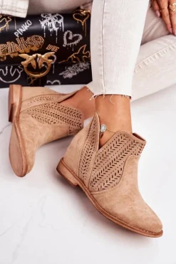 Botki Wiosenne|Botki Na Koturnie>Boto Ażurowe Botki Na Koturnie Beżowe Melanie