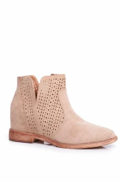 Outlet Damskie buty S.Barski Ażurowe Botki Na Koturnie S.Barski Beżowe