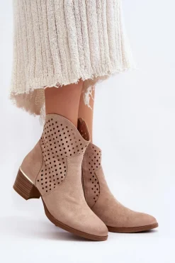 Buty damskie Vinceza Ażurowe Botki Na Niskim Obcasie Beżowe Cilvana