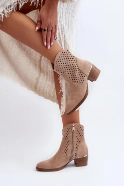 Buty damskie Vinceza Ażurowe Botki Na Niskim Obcasie Beżowe Cilvana