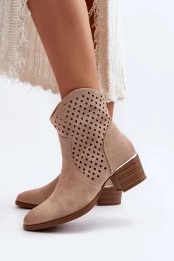 Buty damskie Vinceza Ażurowe Botki Na Niskim Obcasie Beżowe Cilvana