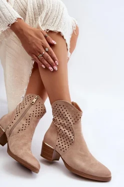 Buty damskie Vinceza Ażurowe Botki Na Niskim Obcasie Beżowe Cilvana