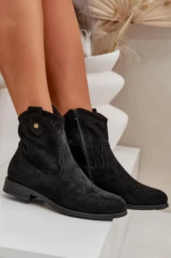 Clearance Ażurowe Botki Na Płaskim Obcasie S.Barski HY51-063 Czarne Damskie Botki Ażurowe|Botki Płaskie