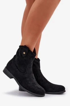 Clearance Ażurowe Botki Na Płaskim Obcasie S.Barski HY51-063 Czarne Damskie Botki Ażurowe|Botki Płaskie