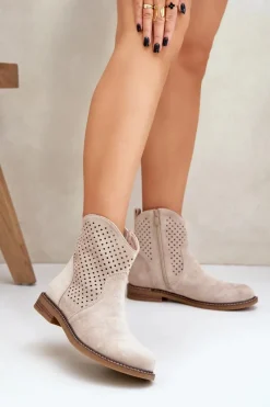 Discount Boto Ażurowe Botki Na Płaskim Obcasie Jasnobeżowe Zinollia