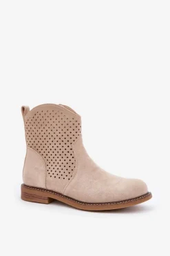 Discount Boto Ażurowe Botki Na Płaskim Obcasie Jasnobeżowe Zinollia