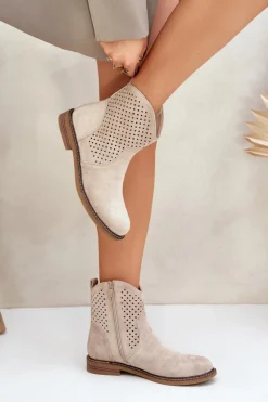 Discount Boto Ażurowe Botki Na Płaskim Obcasie Jasnobeżowe Zinollia