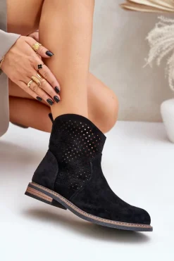 Online Ażurowe Botki Na Płaskim Obcasie Czarne Zinollia Damskie Botki Ażurowe|Botki Płaskie