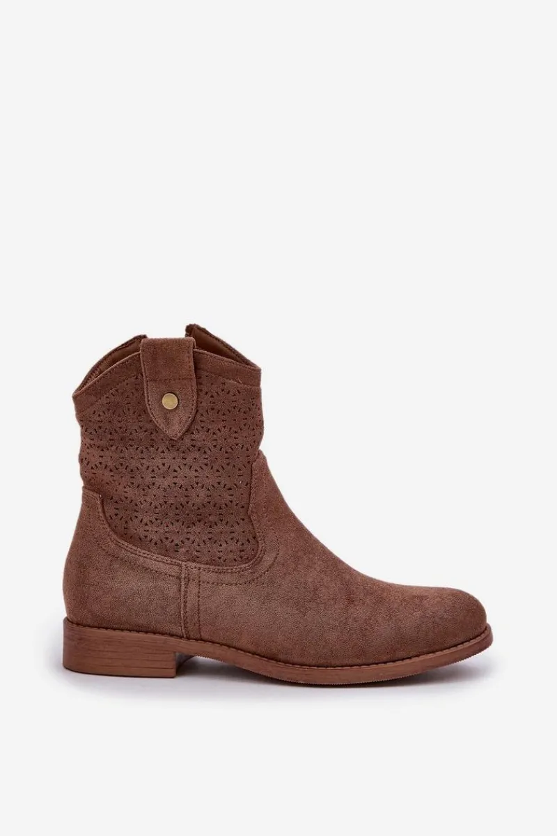 Online Damskie buty S.Barski Ażurowe Botki Na Płaskim Obcasie S.Barski HY51-063 Brązowe