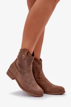 Online Damskie buty S.Barski Ażurowe Botki Na Płaskim Obcasie S.Barski HY51-063 Brązowe