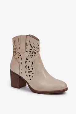Outlet Boto Ażurowe Botki Na Słupkowym Obcasie Złote Nurissa