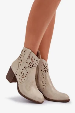 Outlet Boto Ażurowe Botki Na Słupkowym Obcasie Złote Nurissa
