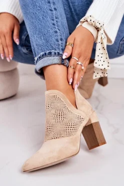 Botki Wiosenne|Botki Na Słupku>Boto Ażurowe Botki Na Słupku Beżowe Michelle