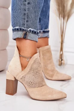 Botki Wiosenne|Botki Na Słupku>Boto Ażurowe Botki Na Słupku Beżowe Michelle