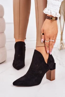 Botki Wiosenne|Botki Na Słupku>Boto Ażurowe Botki Na Słupku Czarne Michelle