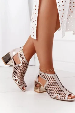 New Maciejka Ażurowe Botki Na Słupku 04593-25 Złote Przecierane