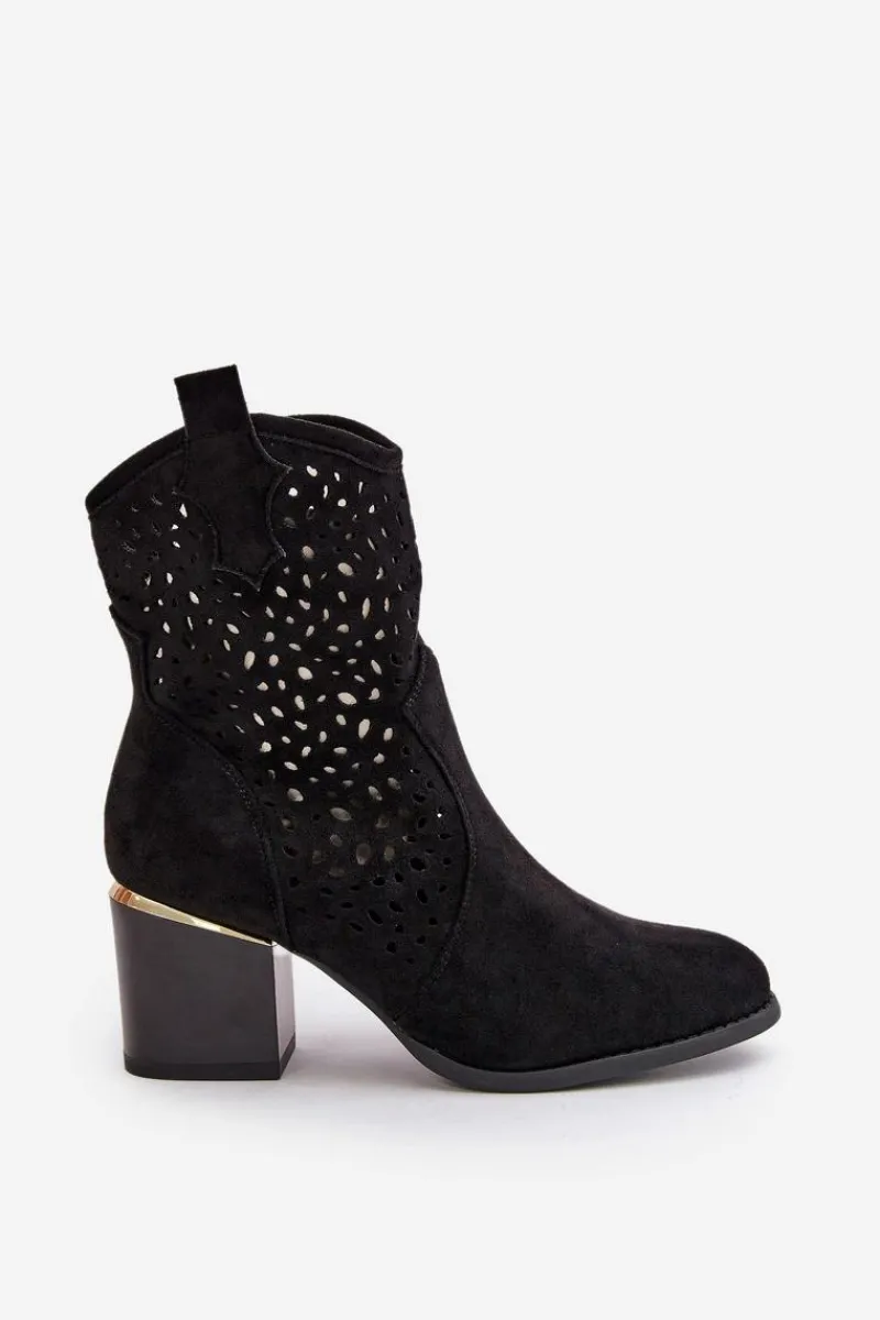 Botki Na Słupku|Botki Ażurowe>Boto Ażurowe Botki Na Słupku Z Eko Zamszu Zapinane Na Zamek Czarne Sevana Czarny