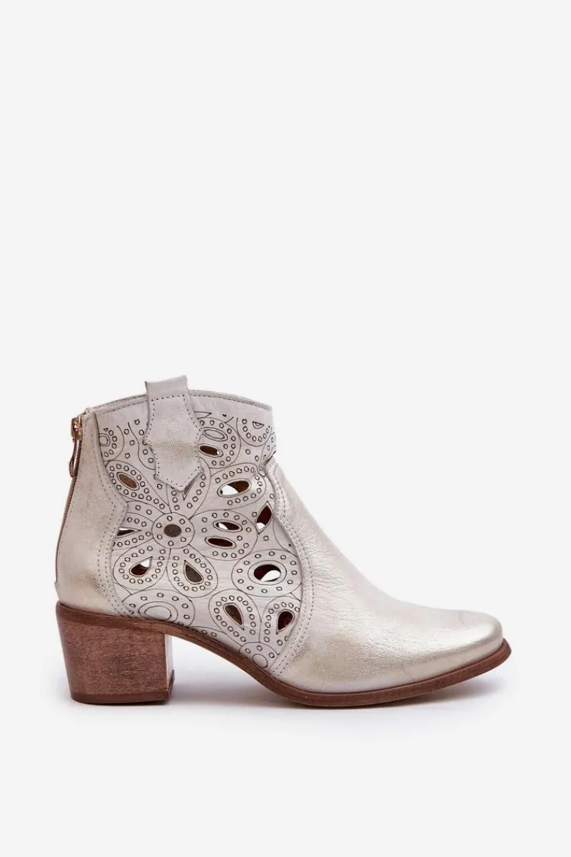 Best Boto Ażurowe Botki Skórzane Lewski Shoes 3170/2 Złoty Przecierany