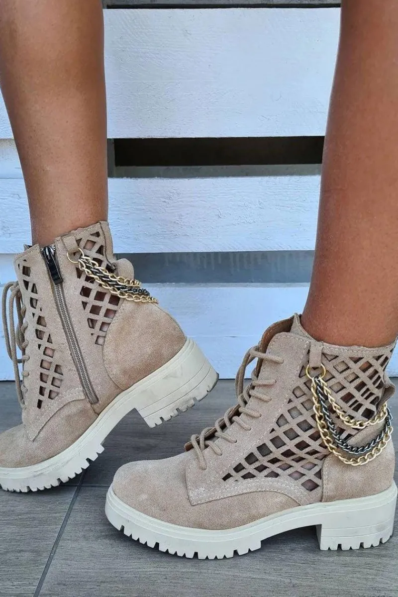 Clearance Boto Ażurowe Botki Workery Lewski Shoes 3030-0 Piaskowe