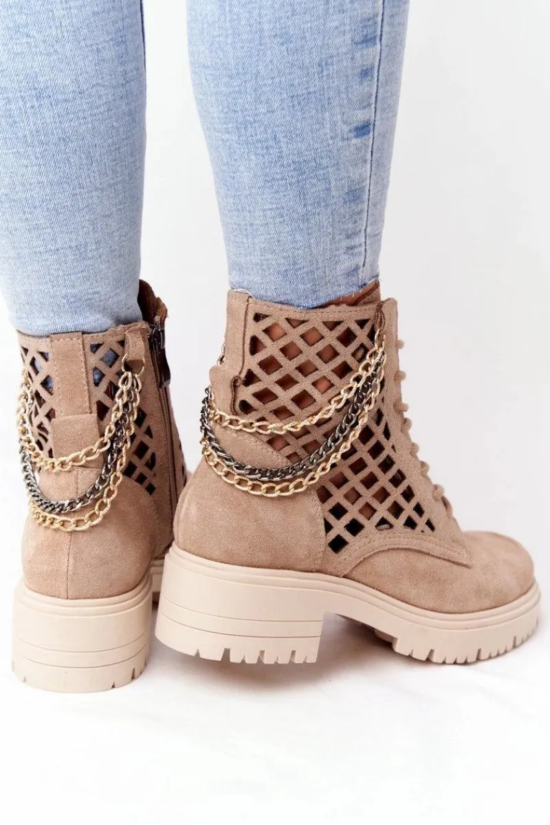 Clearance Boto Ażurowe Botki Workery Lewski Shoes 3030-0 Piaskowe