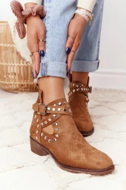 Best Ażurowe Botki Z Dżetami Camel Dakota Damskie Botki Wiosenne|Brązowe I Beżowe Botki