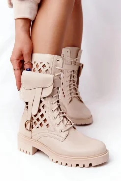 Outlet Boto Ażurowe Botki Z Nerką Beżowe Rock Star