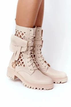 Outlet Boto Ażurowe Botki Z Nerką Beżowe Rock Star