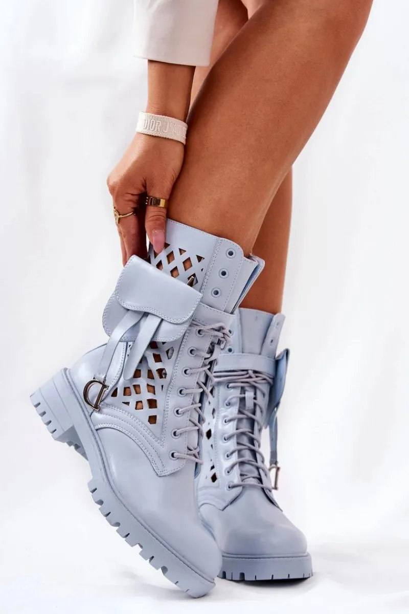 Botki Wiosenne|Botki Sznurowane>Boto Ażurowe Botki Z Nerką Niebieskie Rock Star