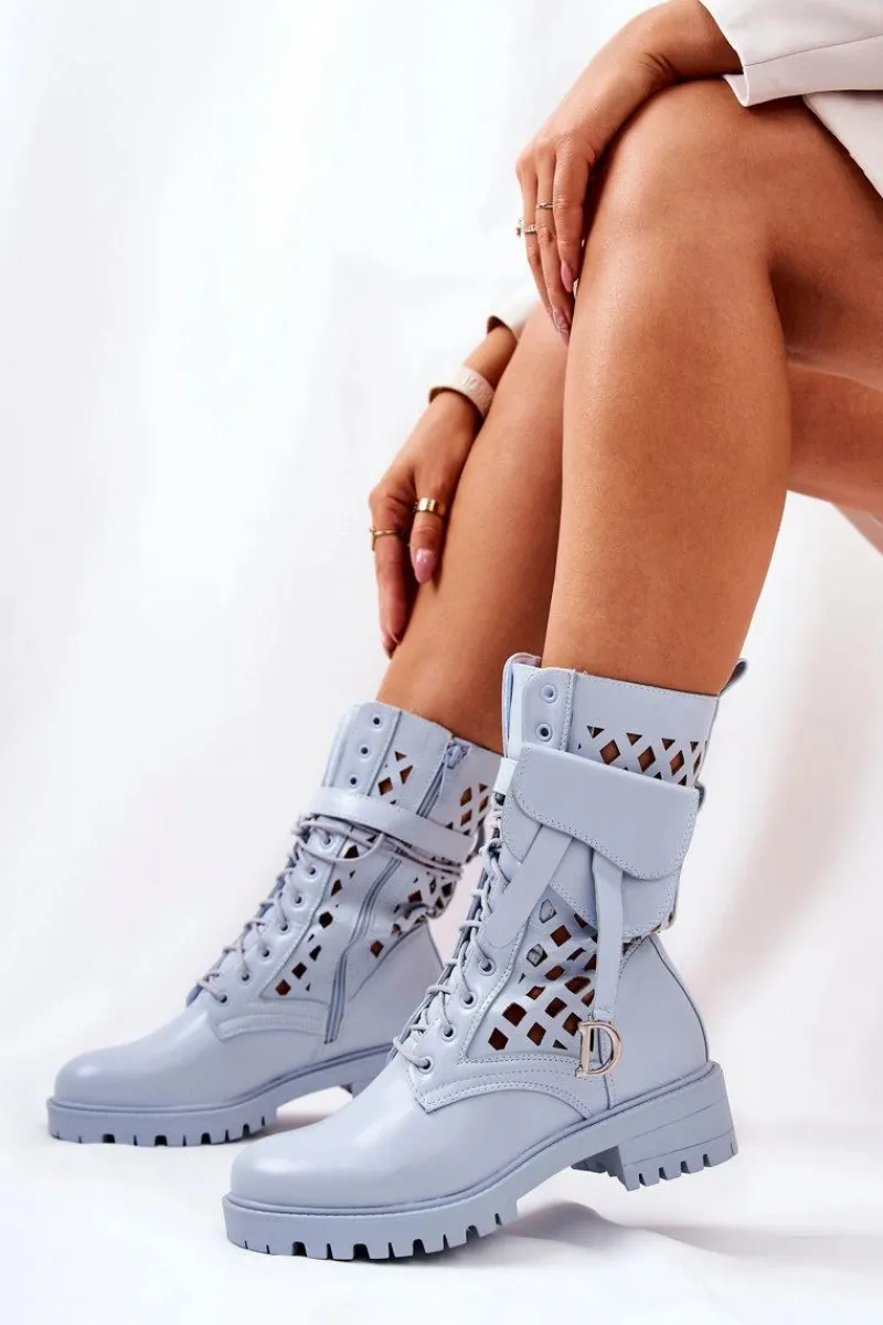 Botki Wiosenne|Botki Sznurowane>Boto Ażurowe Botki Z Nerką Niebieskie Rock Star