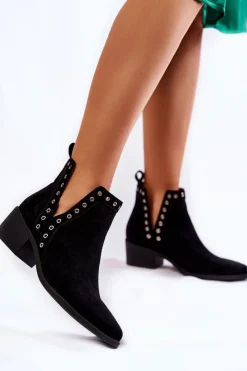 Botki Wiosenne|Botki Na Słupku>Boto Ażurowe Botki Z Wycięciami Czarne Western