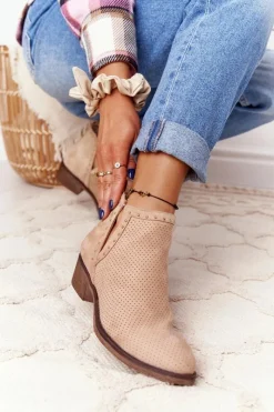 Botki Wiosenne|Brązowe I Beżowe Botki>Boto Ażurowe Botki Z Wycięciami Beżowe Clever