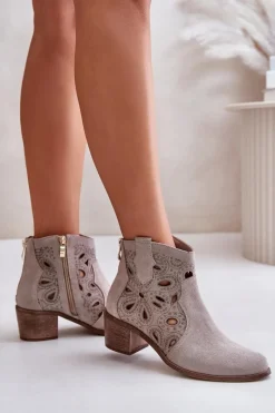 Clearance Ażurowe Botki Zamszowe Lewski Shoes 3170/2 Cappucino Damskie Botki Wiosenne|Botki Ażurowe