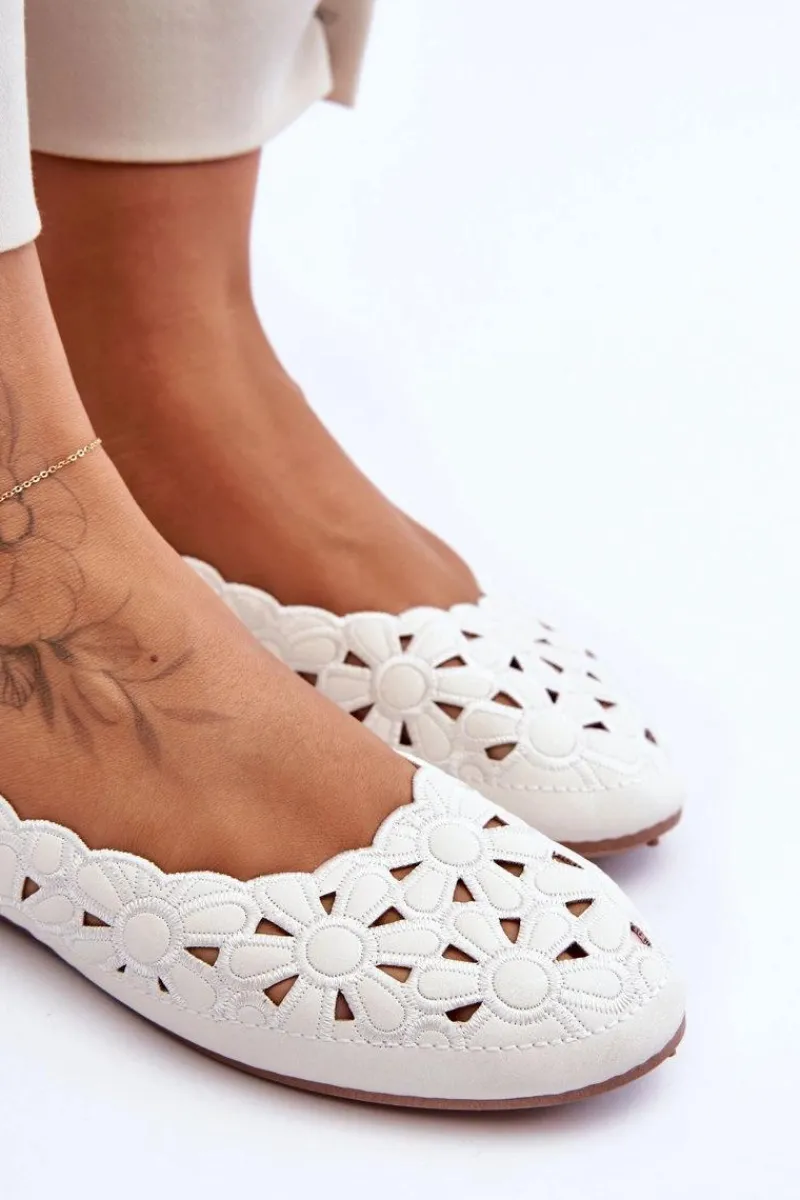 Ażurowe Błyszczące Baleriny Damskie Białe Visionary Damskie Baleriny Klasyczne