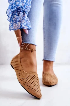 Baleriny Klasyczne>Boto Ażurowe Damskie Baleriny Wsuwane Camel Rosario