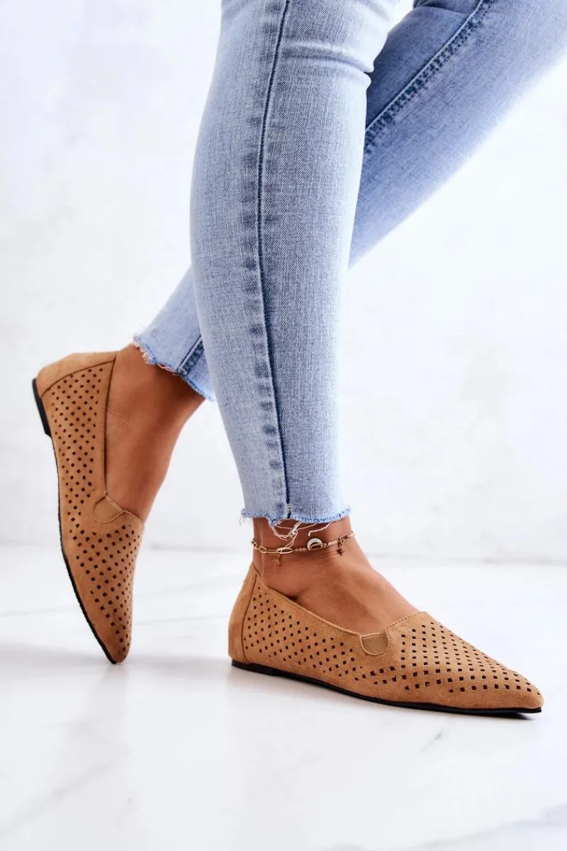 Baleriny Klasyczne>Boto Ażurowe Damskie Baleriny Wsuwane Camel Rosario