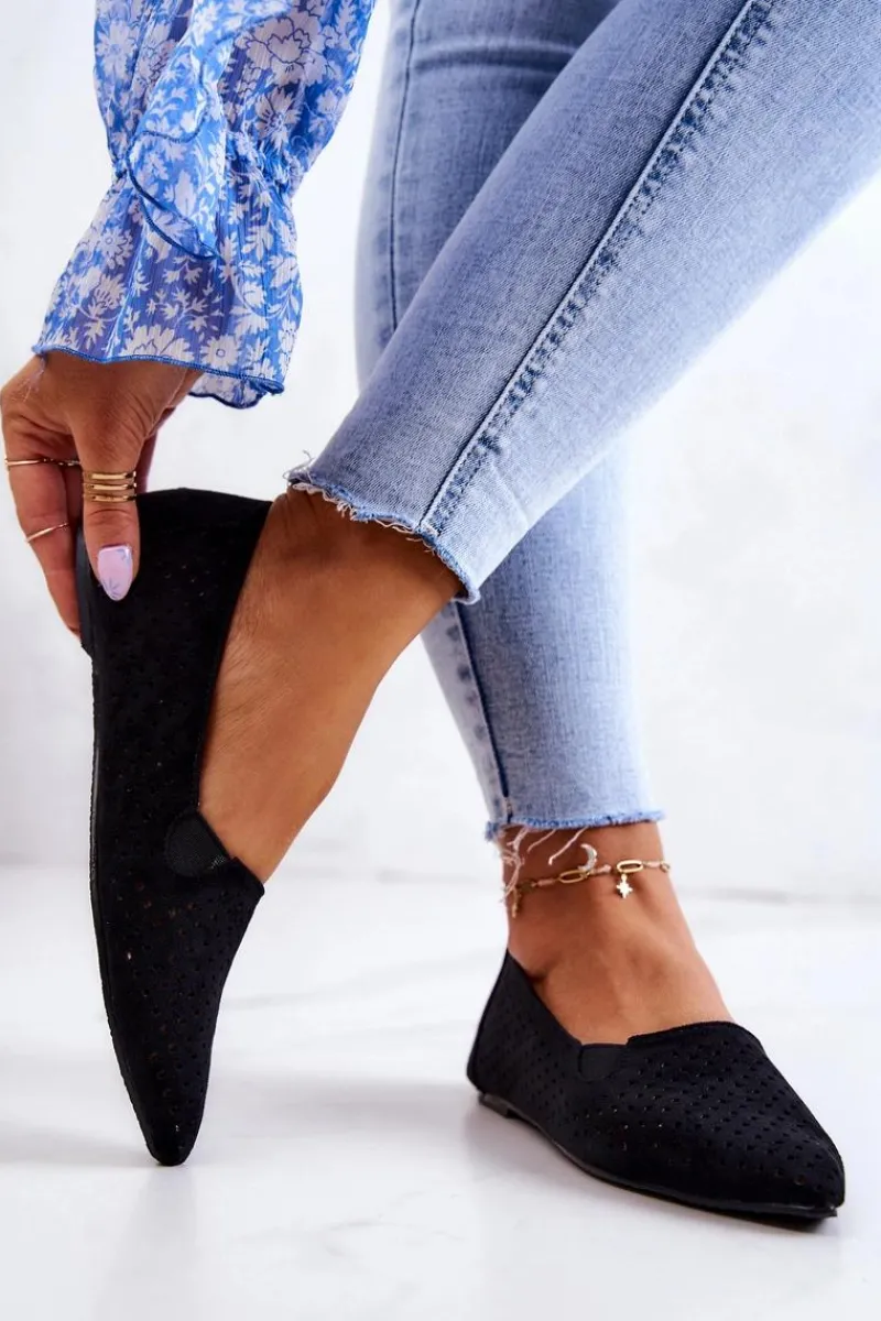 Baleriny Klasyczne>Boto Ażurowe Damskie Baleriny Wsuwane Czarne Rosario