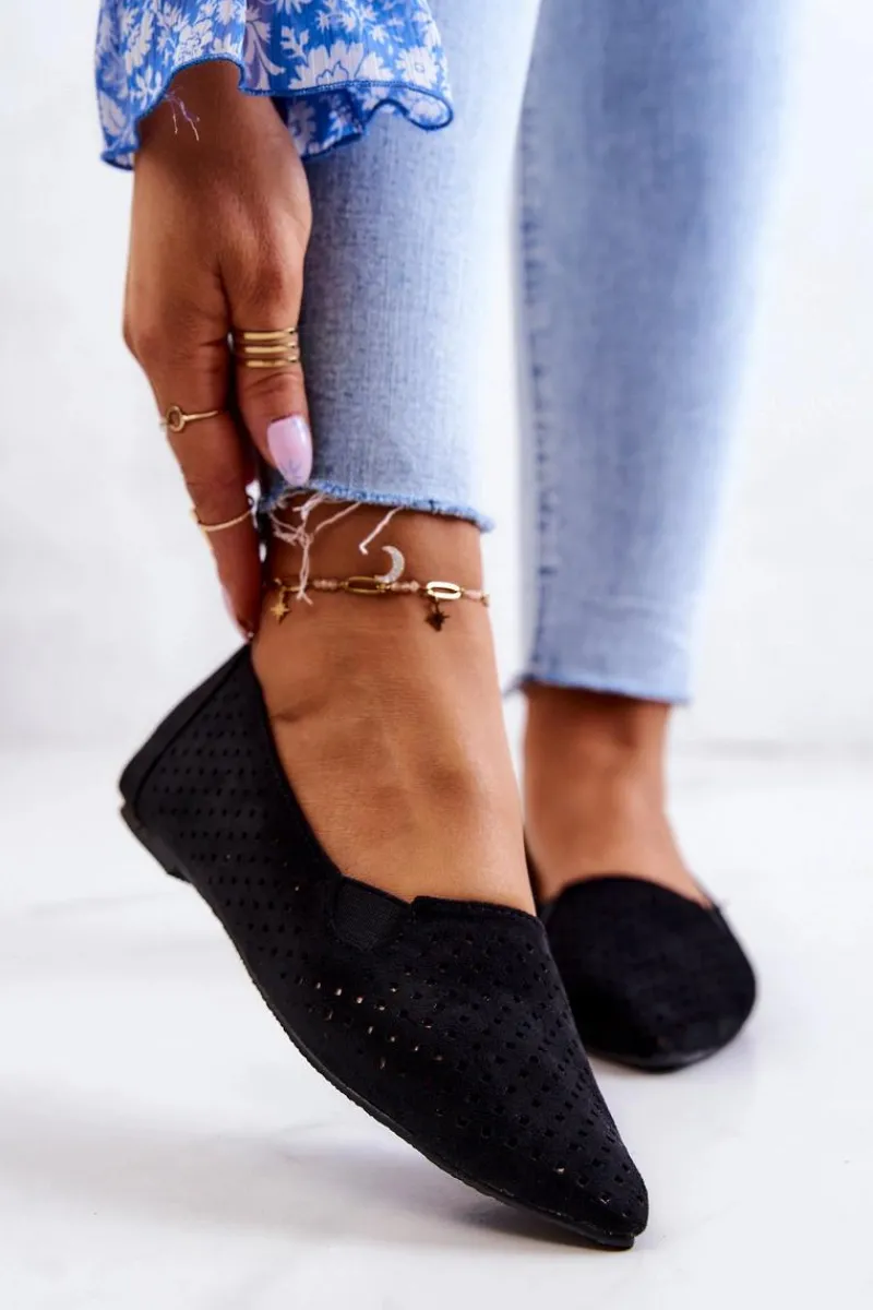 Baleriny Klasyczne>Boto Ażurowe Damskie Baleriny Wsuwane Czarne Rosario