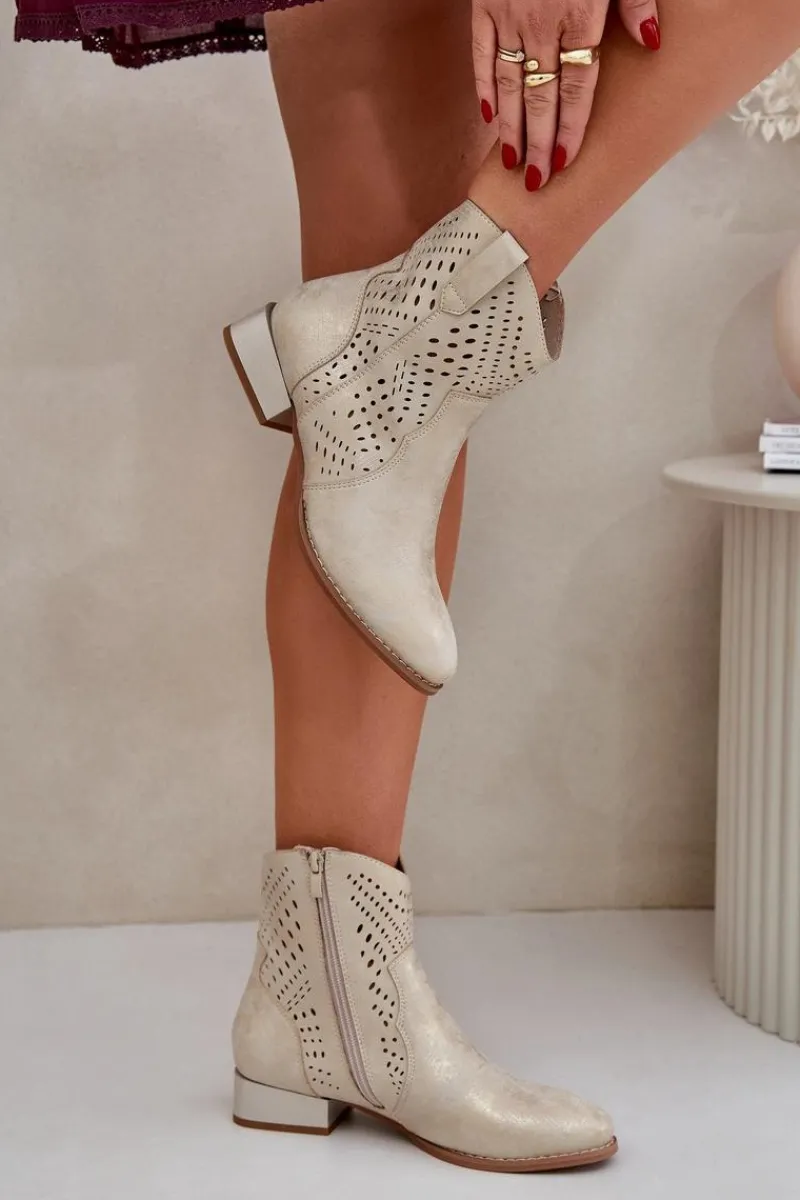 Brązowe I Beżowe Botki|Botki Płaskie>Boto Ażurowe Damskie Botki Na Niskim Obcasie Złote Neliawen